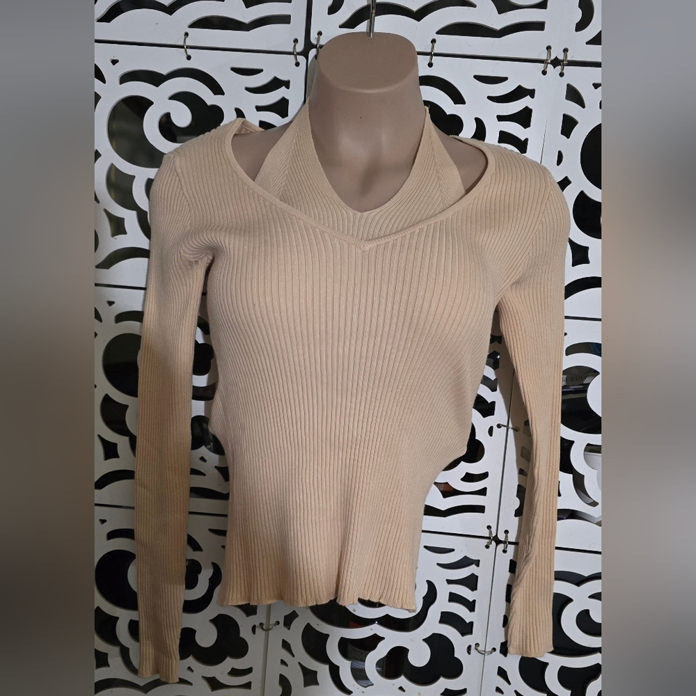 Sophia Vergara Peach Ribbed Bustier Halter Sweater